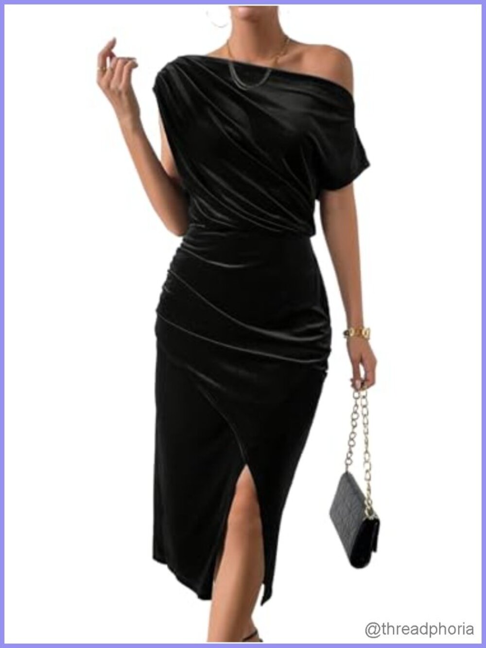 Off Shoulder Velvet Midi Dress Short Sleeve Ruched Asymmetrical Party Dress